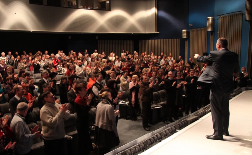 Jim Mathers speaking on stage