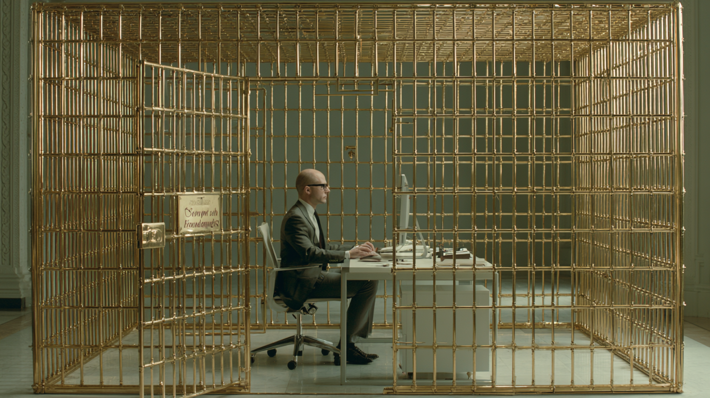 A person in is successful, comfortable office... and trapped in his comfort zone.