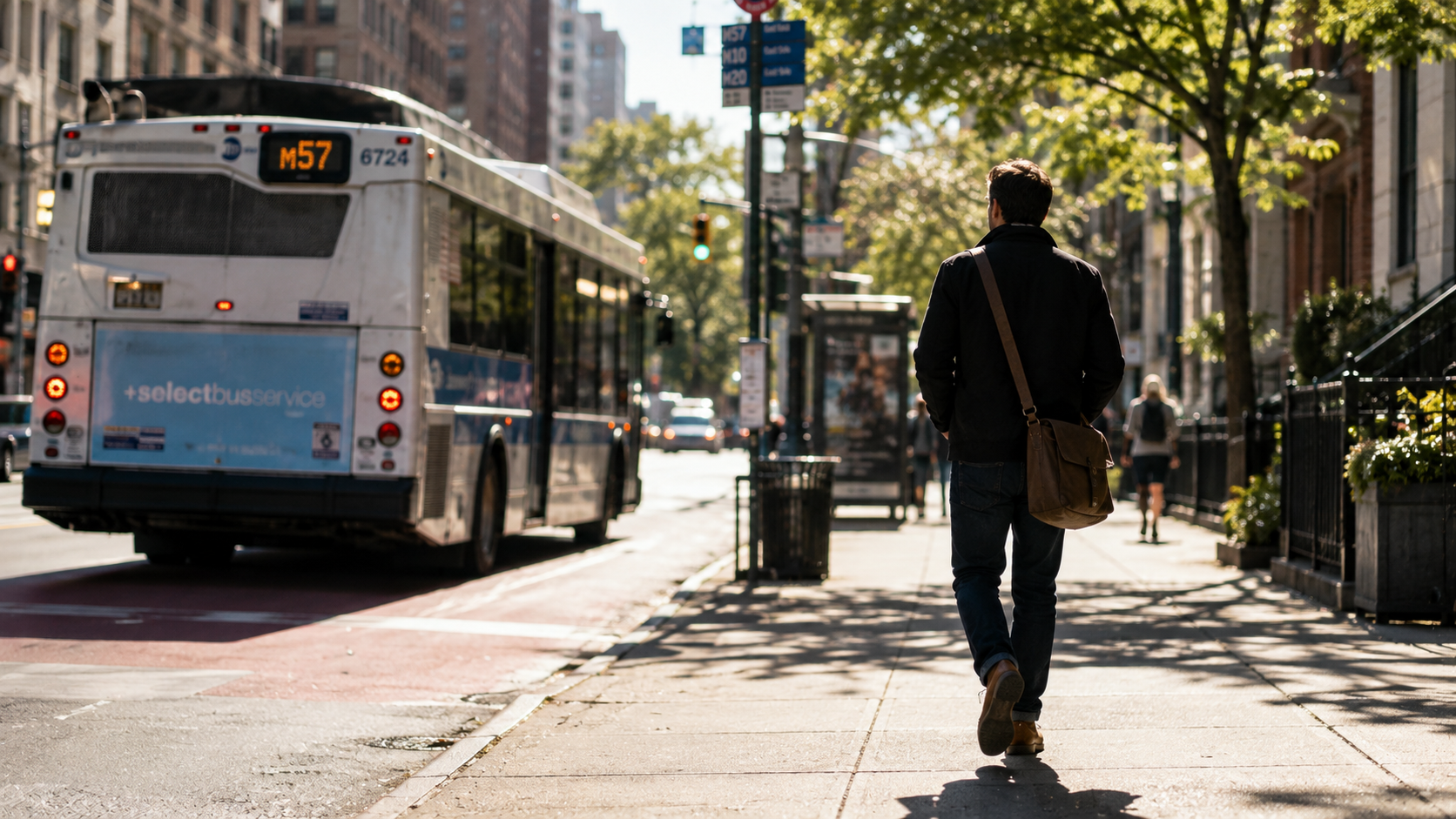 Person walking forward after missing a city bus, symbolizing how to take ownership of your life and choose what happens next.